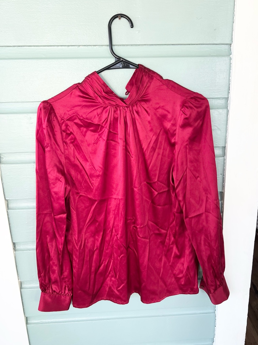 Lily silk NEW red silk high neck blouse office work fall size XS professional